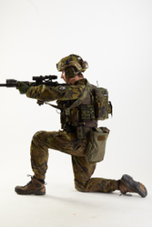 Weapons-Rifle Man Pose with machine rifle White Uniform Athletic Studio photo references